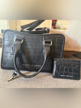 Marc Jacobs Black Croc Leather Crossbody with Matching Card Holder